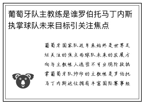 葡萄牙队主教练是谁罗伯托马丁内斯执掌球队未来目标引关注焦点
